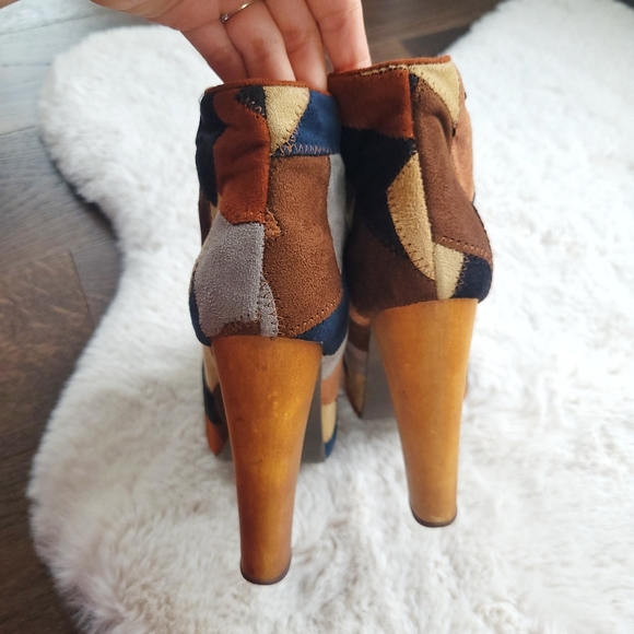 Jeffery Campbell Y2K Patchwork Lolita Square Toe Lace Up Platform Boots - Picture 8 of 10